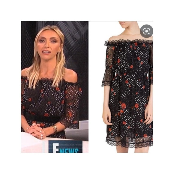 THE KOOPLES Poppy Print Off the Shoulder Mini Dress Black Floral Small - Picture 1 of 10